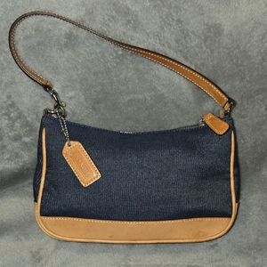 Coach Navy Denim Shoulder Bag with Tan Leather Trim